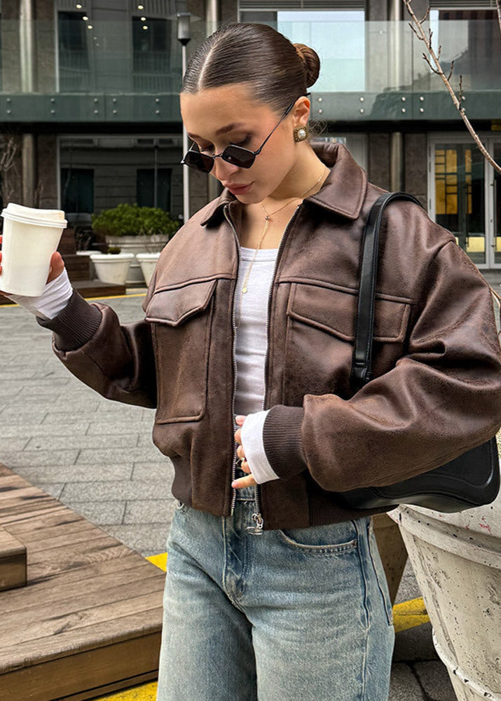 Mune | Distressed Faux Leather Zip Jacket