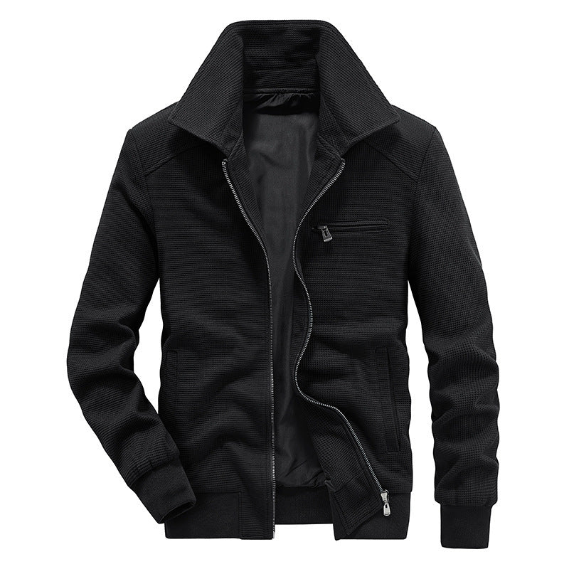 Men's waffle knit blouson with stand-up collar, zipper, and chest pocket Mune Fashion
