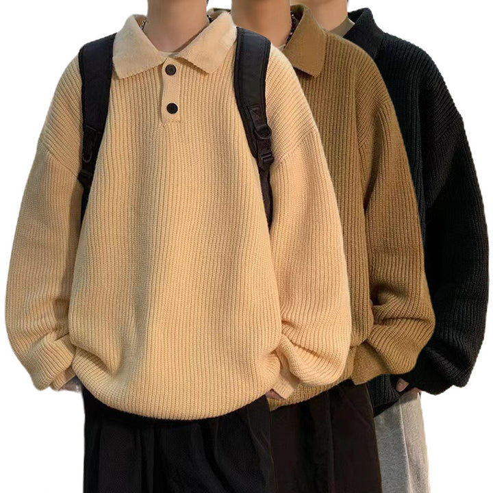 Ladies Comfortable Chunky Knit Sweater with Collar Mune Fashion