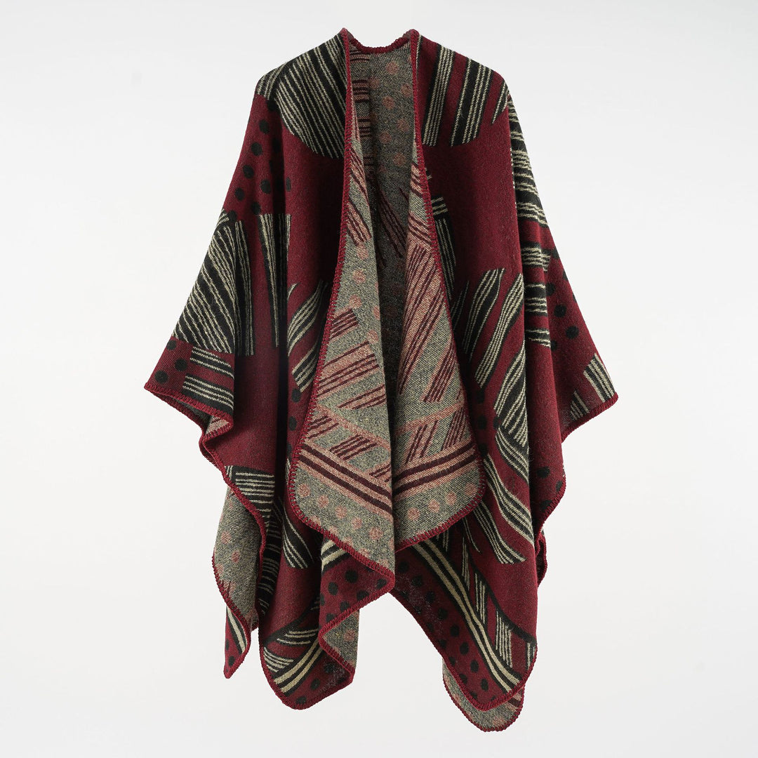 Ladies Jacquard Ruana with graphic pattern and overlock edge Mune Fashion