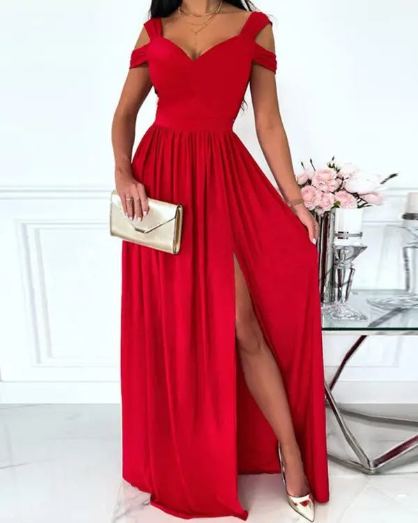 Women’s Maxi Dress with Charming Neckline and Asymmetrical Slit Mune Fashion