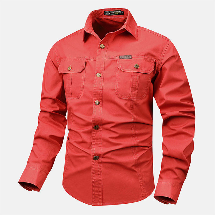 Men's casual military shirt with chest pockets and cotton twill fabric