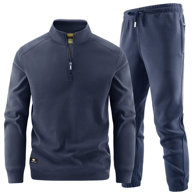 Men's Fleece Training Set with Stand-up Collar and Elastic Waistband Mune Fashion