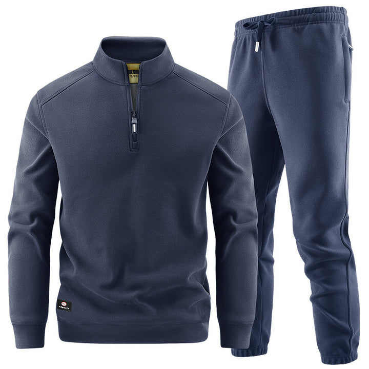Men's Fleece Training Set with Stand-up Collar and Elastic Waistband Mune Fashion