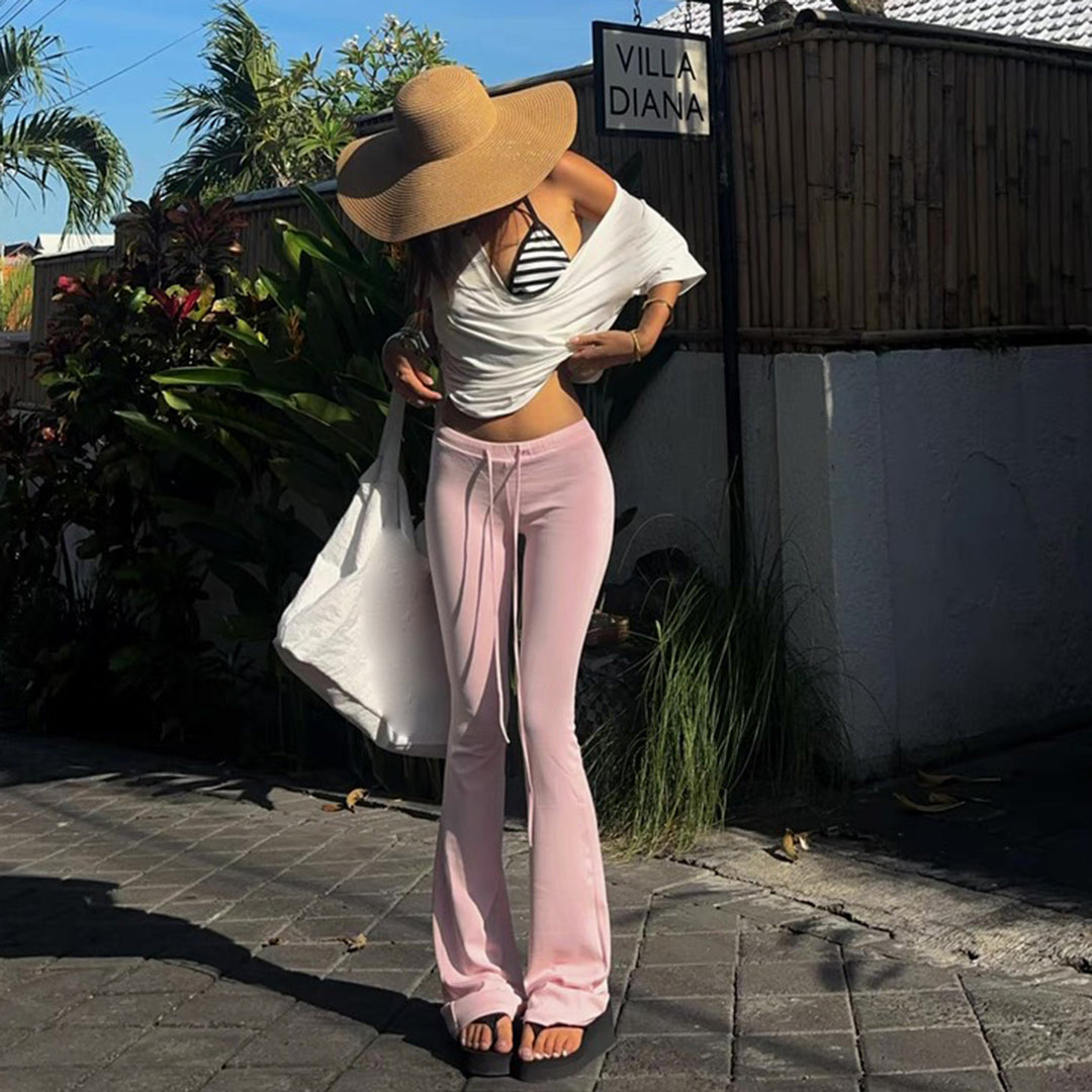 Women's wide-leg lounge pants with drawstring, high comfort waistband and soft jersey drape Mune Fashion