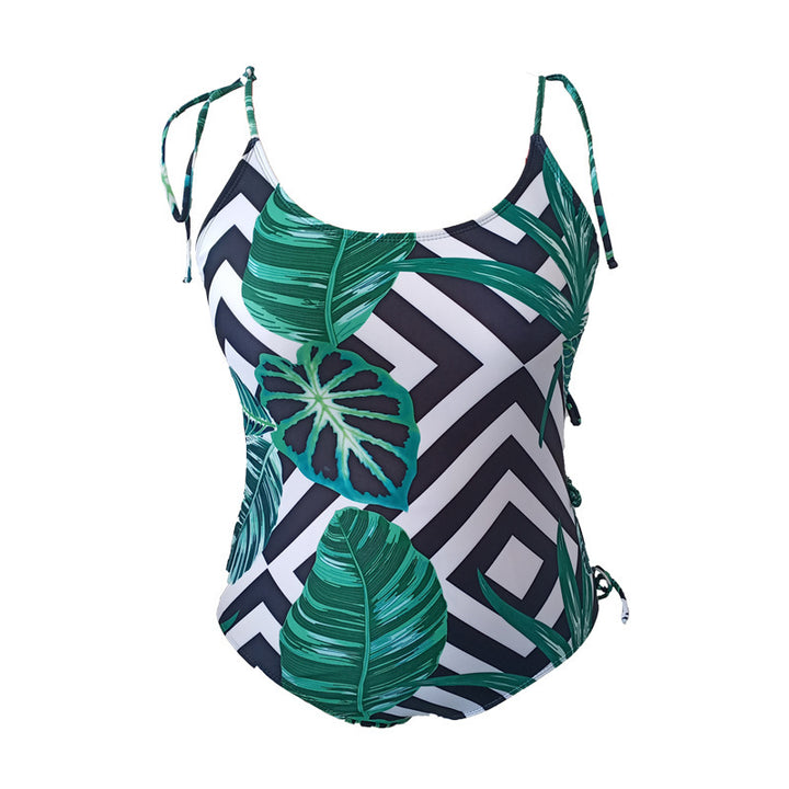 Women one-piece swimsuit with tropical leaf design and adjustable straps Mune Fashion