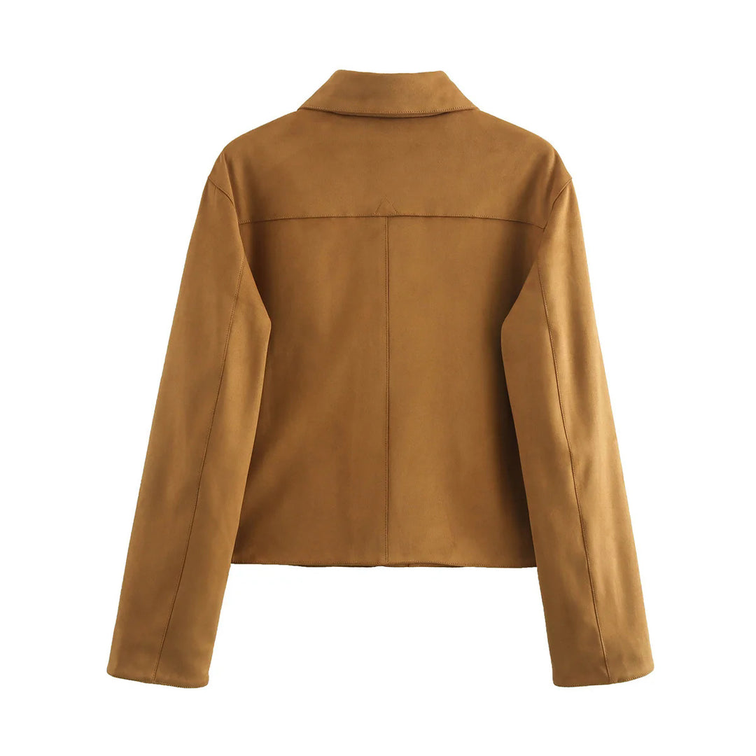 Women's cropped shirt jacket made of microfiber velour with large flap pockets Mune Fashion