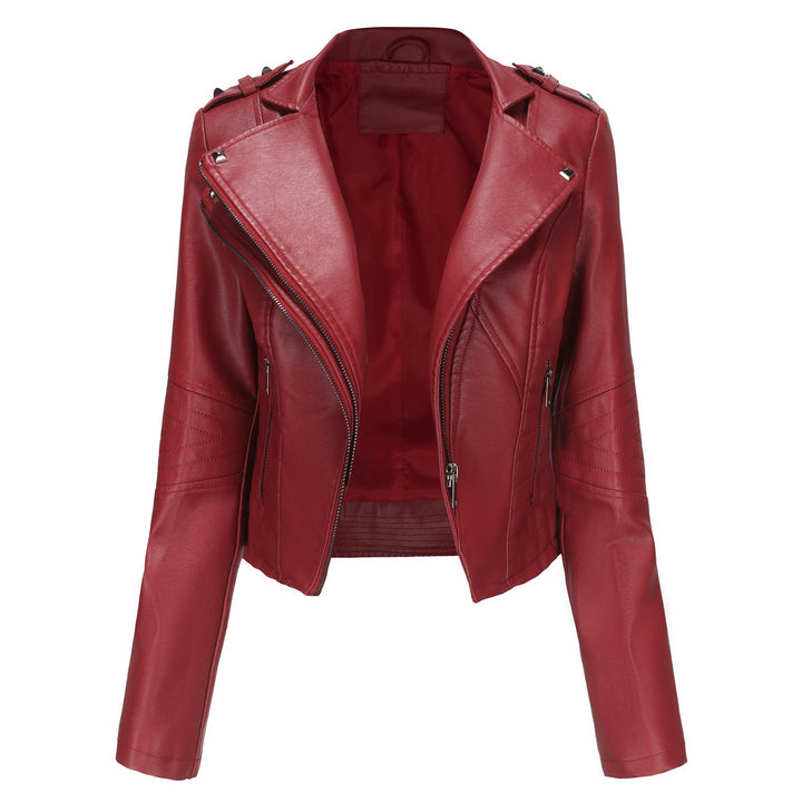 Women Stylish Biker Jacket with Asymmetrical Zipper and Detail Seams Mune