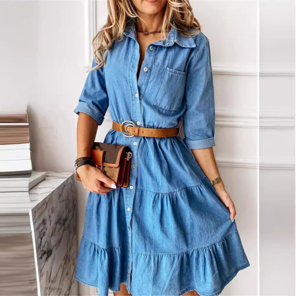 Women's layered shirt dress with waist accentuation, continuous button placket and breast pocket Mune Fashion