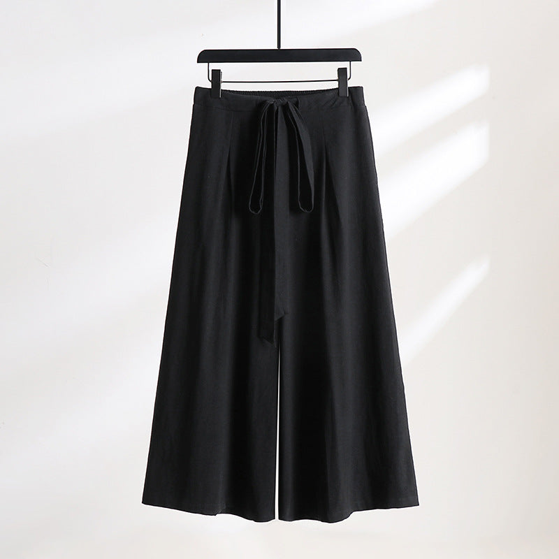 Women Palazzo Culotte with elastic waistband and tie belt Mune Fashion