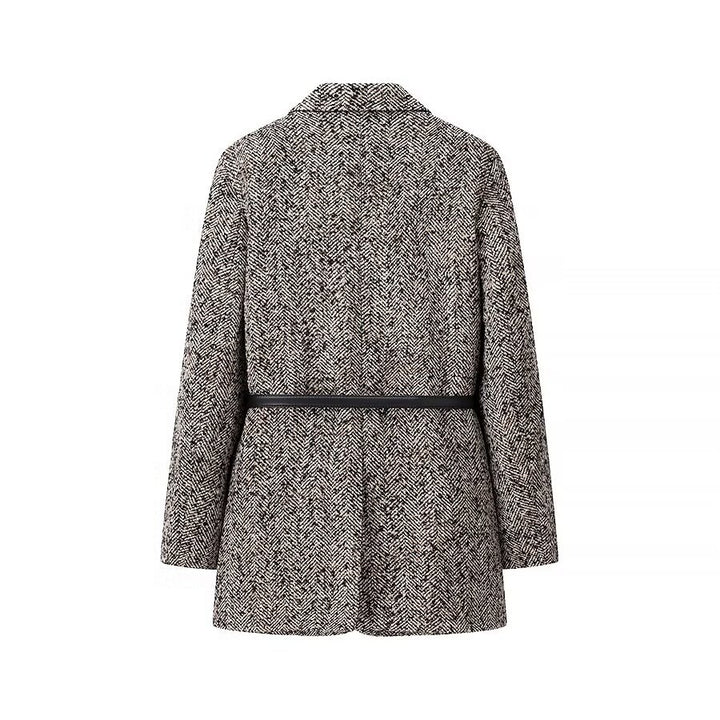 Women's Tailored Boucle Tweed Blazer Coat with Slim Waist Belt Mune Fashion