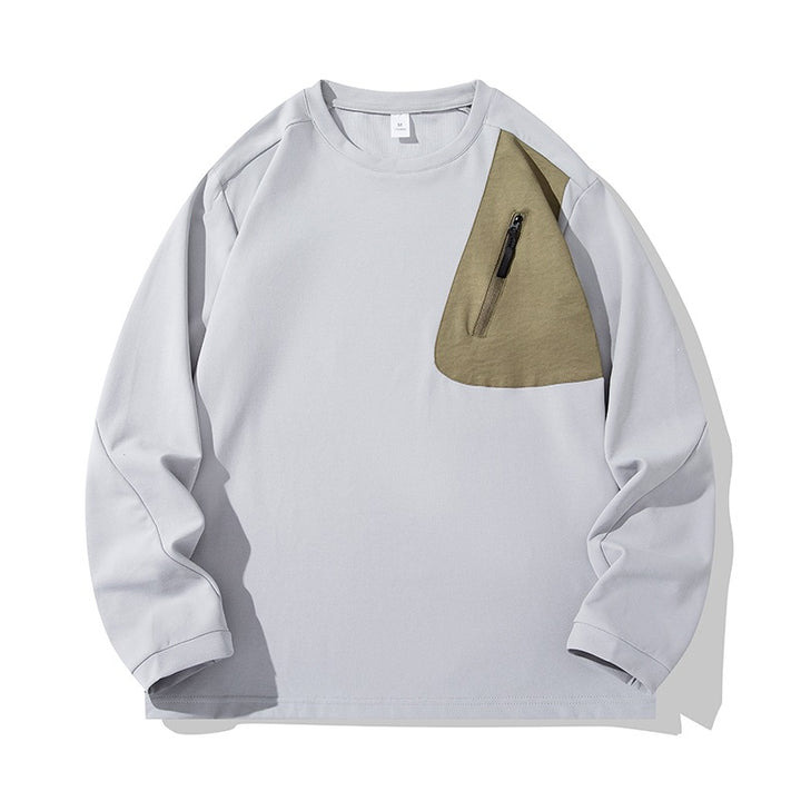 Unisex Oversize Long Sleeve Sweatshirt with Chest Zipper Pocket and Crew Neck Mune Fashion