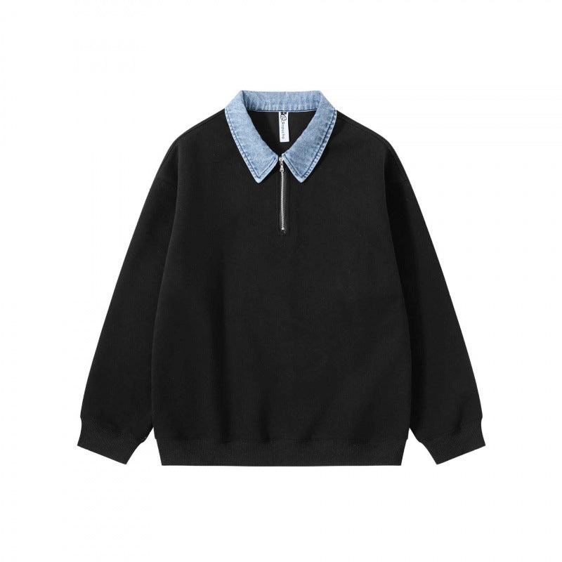 Unisex Oversize-Halfzip-Sweatshirt with contrasting denim collar Mune Fashion