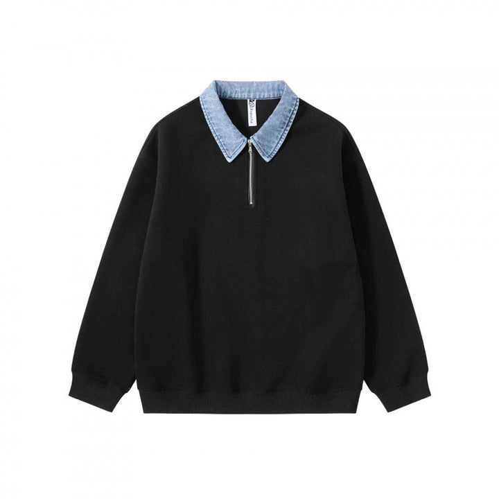Unisex Oversize-Halfzip-Sweatshirt with contrasting denim collar Mune Fashion