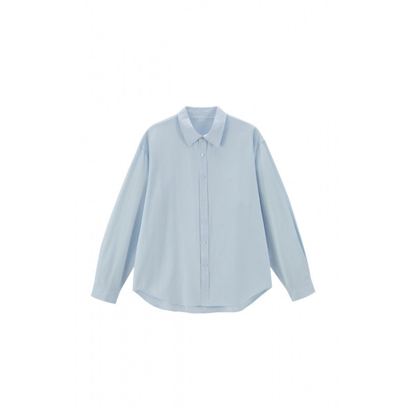 Women's Loose Oversized Blouse Shirt with Kent Collar, Full Button Placket and Rounded Hem Mune Fashion