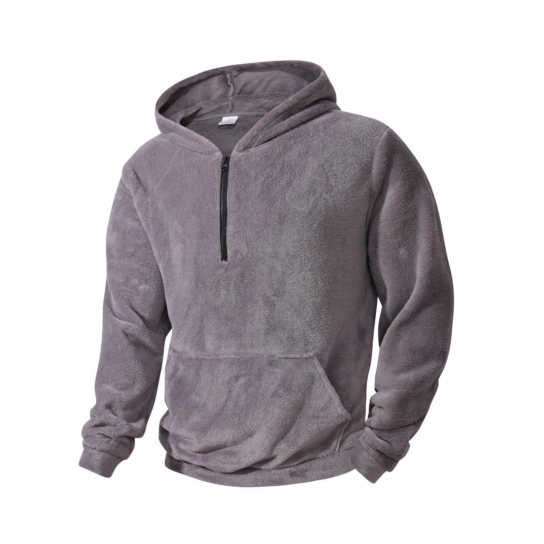 Men's cuddly microfleece hoodie with half zip, hood and kangaroo pocket Mune Fashion