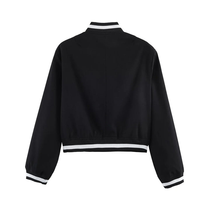 Women's short-cut bomber jacket in varsity style with ribbed cuffs and snap button closure Mune Fashion