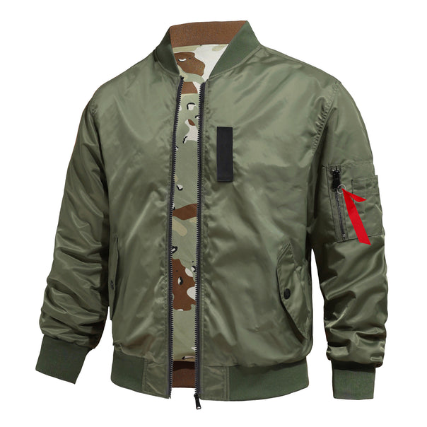 Men's  pilot-style MA-1 bomber jacket with camo inner tape and sleeve zip utility pocket Mune Fashion