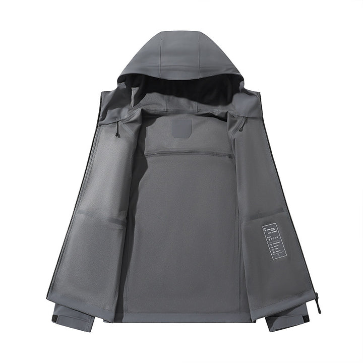 Men's water-repellent softshell outdoor jacket with hood, welded seams & minimalist zipper Mune Fashion