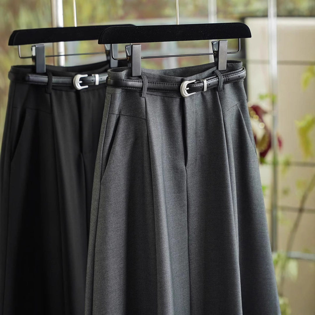Women Elegant Midi Skirt with Waist Belt Mune Fashion