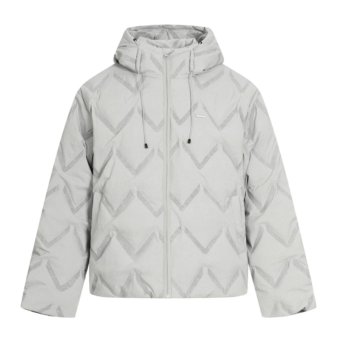 Women's short padded hooded jacket with reflective chevron quilting Mune Fashion