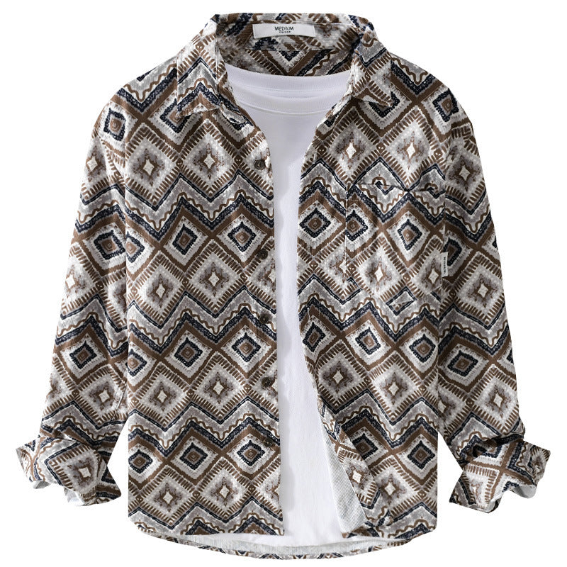 Men's Patterned Overshirt in Relaxed Fit with Geometric Diamond Print and Chest Pocket Mune Fashion