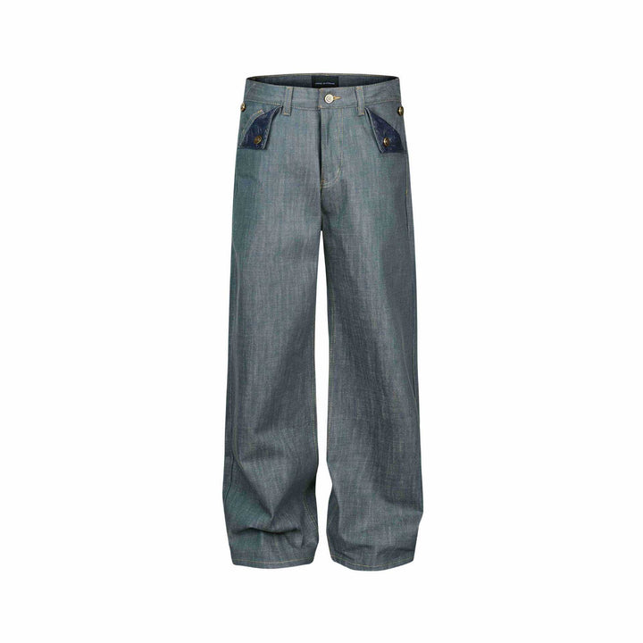 Ladies Wide High-Waist Jeans with Decorative Cuff Pockets Mune Fashion
