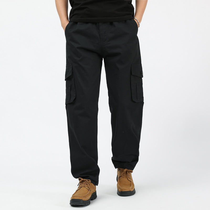 Men's Loose Cargo Leisure Pants with Drop Crotch, Elastic Waistband & Multi-Pockets Mune Fashion