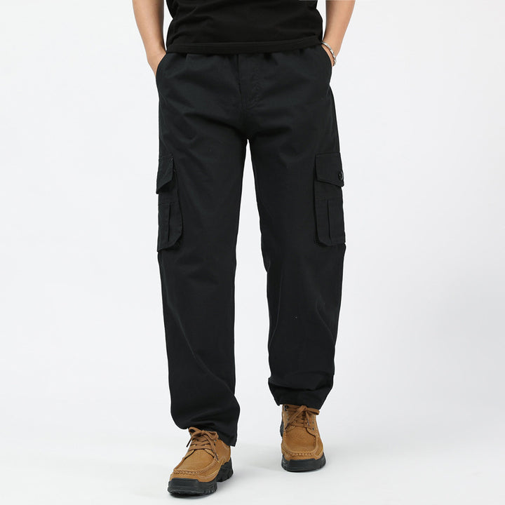 Men's Loose Cargo Leisure Pants with Drop Crotch, Elastic Waistband & Multi-Pockets Mune Fashion