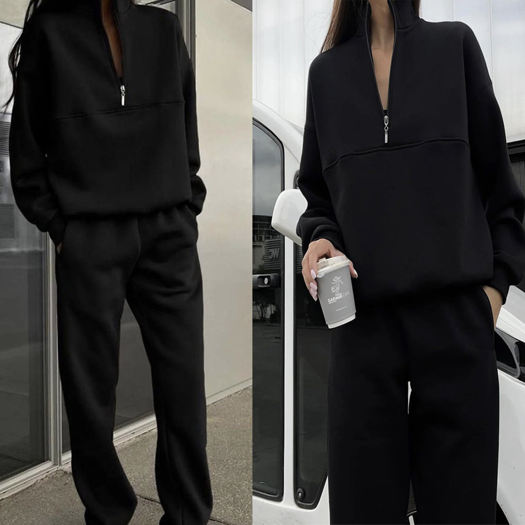 Women’s Oversize Half-Zip Sweatshirt with Stand-Up Collar and Soft Jogging Pants Mune Fashion