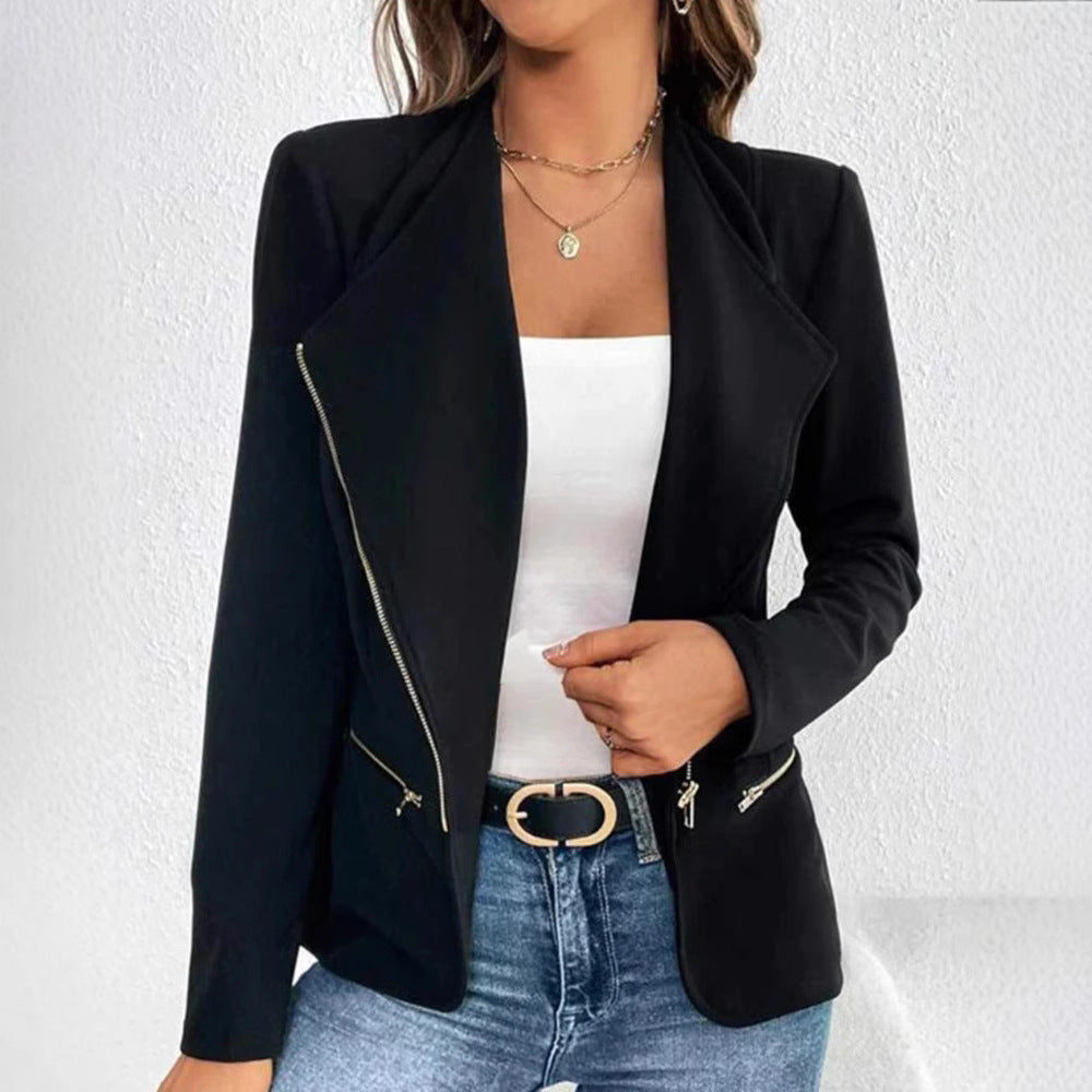 Ladies nan tailored jersey blazer with asymmetric decorative zippers Mune Fashion
