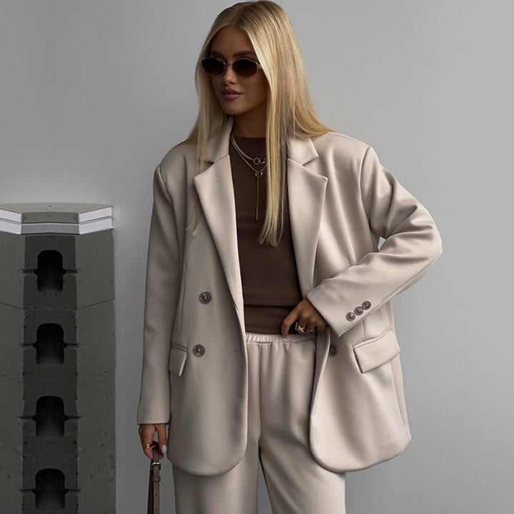 Women's Elegant Casual Two-Piece Set with Oversized Blazer and Wide-Cut Trousers Mune