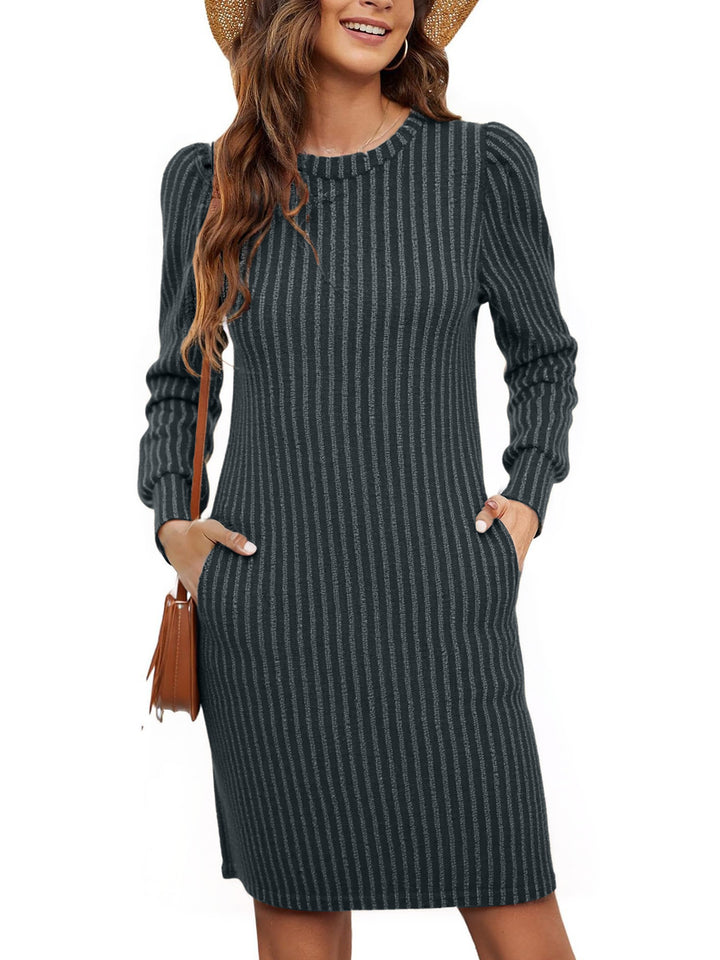 Women's knitted A-line knit dress with puff sleeves Mune Fashion