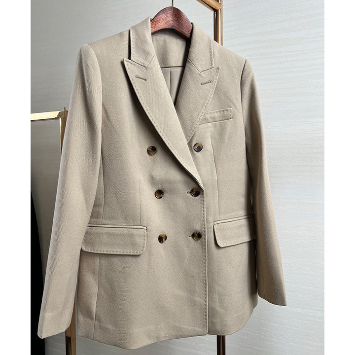 Women's Double-breasted tailored wool blazer with texture and reinforced shoulders Mune Fashion