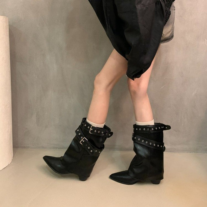 Ladies Elegant Ankle Boots with Strap Decor Mune Fashion