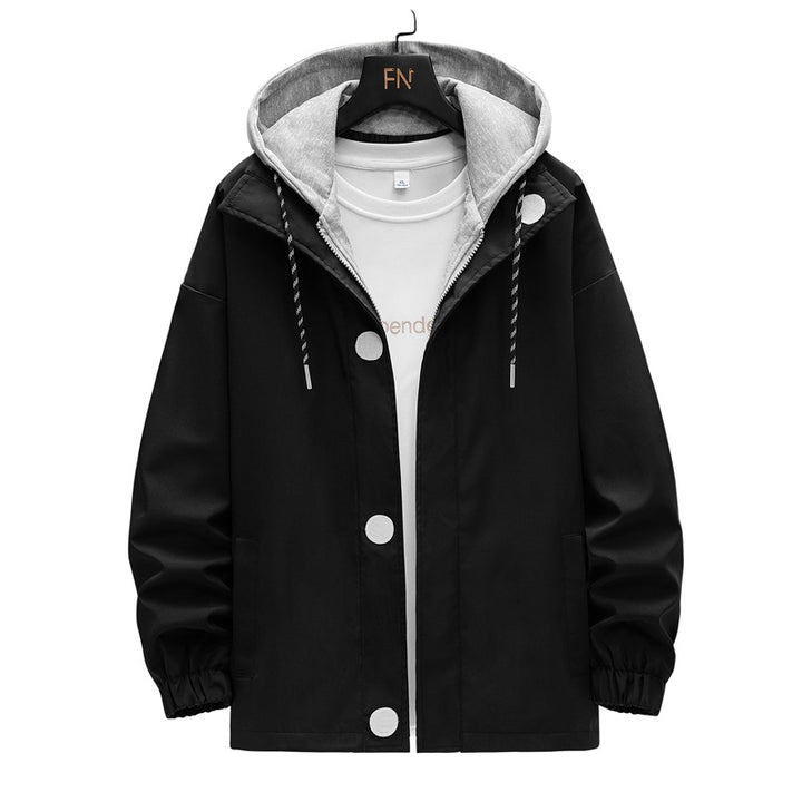 Men's two-layer hooded overlay jacket with contrasting inner hood and elastic cuffs Mune Fashion
