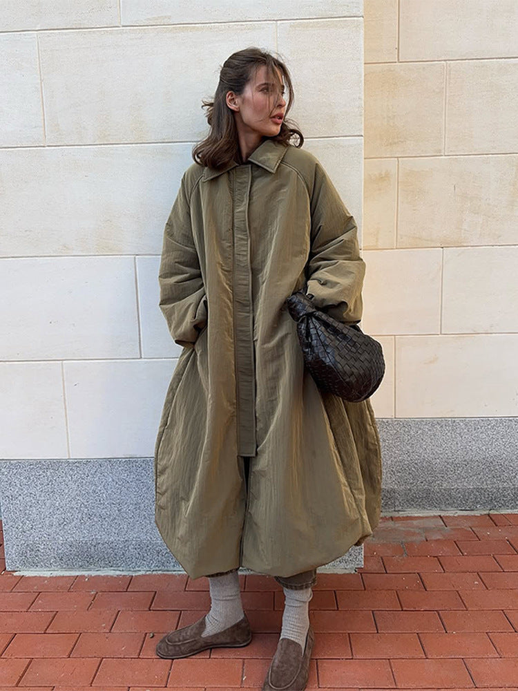 Women's Oversized Padded Coat with Balloon Hem and Raglan Sleeves Mune Fashion