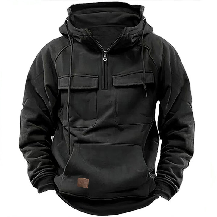 Men's nan Utility Hoodie with patch chest pockets and half zipper Mune Fashion