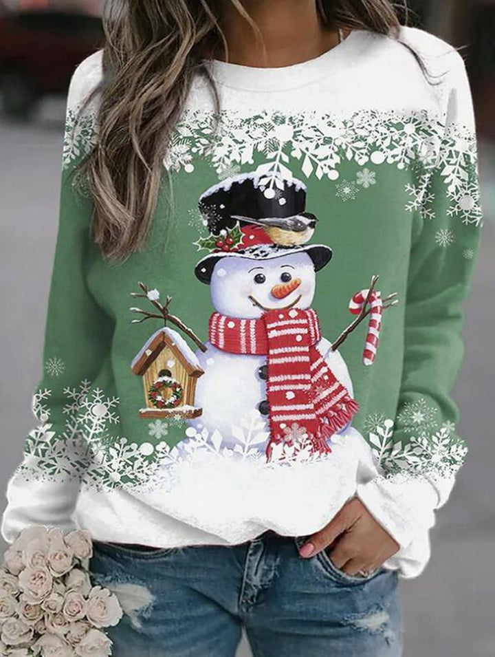 Women's Christmas Sweatshirt with Snowman Design and Round Neckline Mune Fashion