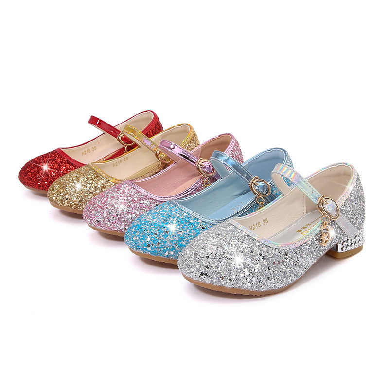 Girls Glittering Mary Jane Ballerinas with Decorative Strap and Fashionable Heel Mune Fashion