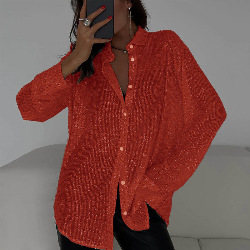 Women's Glittering Oversized Shirt Blouse Mune