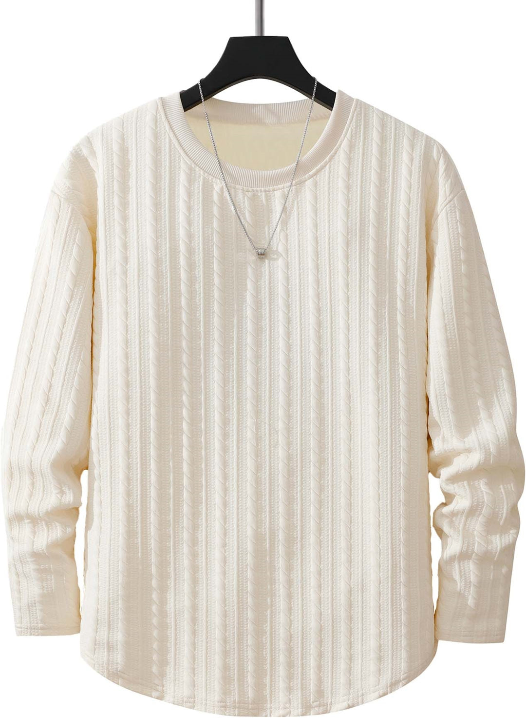 Men's fine knit crew neck sweater with cable pattern, straight hem & relaxed fit Mune Fashion