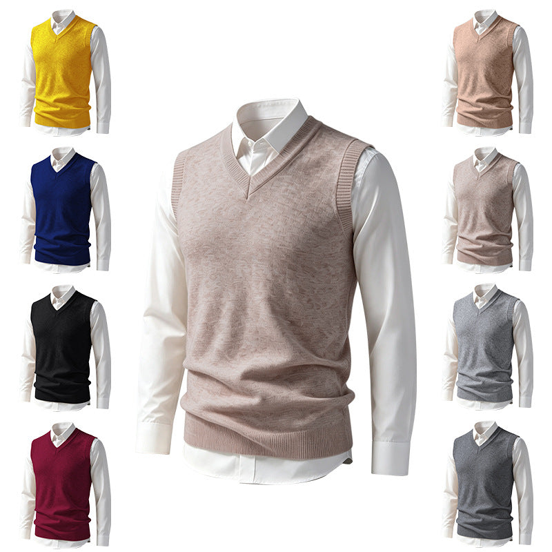 Men's Sleeveless Fine Knit V-Neck Vest with Ribbed Hem Mune Fashion