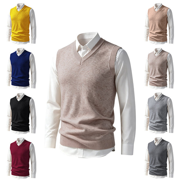 Men's Sleeveless Fine Knit V-Neck Vest with Ribbed Hem Mune Fashion