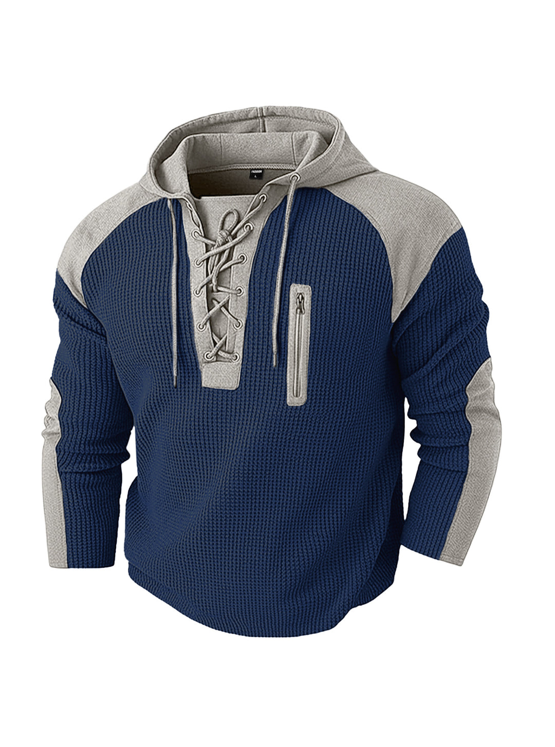 Men's hoodie with lacing trim and vertical zipper chest pocket Mune Fashion