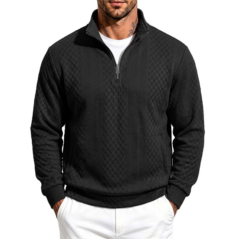 Men's Textured Half-Zip Sweater with Stand-Up Collar and Texture Pattern Mune Fashion
