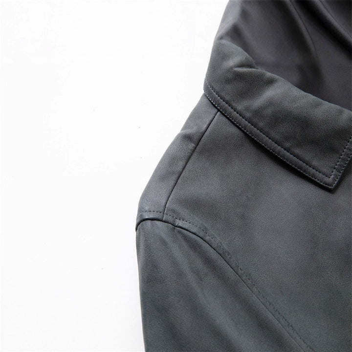 Men's Elegant Velvet Leather Transitional Jacket with Zipper and Shirt Collar Mune Fashion