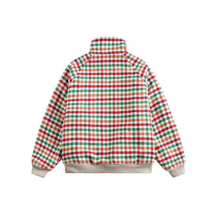 Women's Checkered Teddy Fleece Blouson in Boxy Cut with Stand Collar Mune Fashion