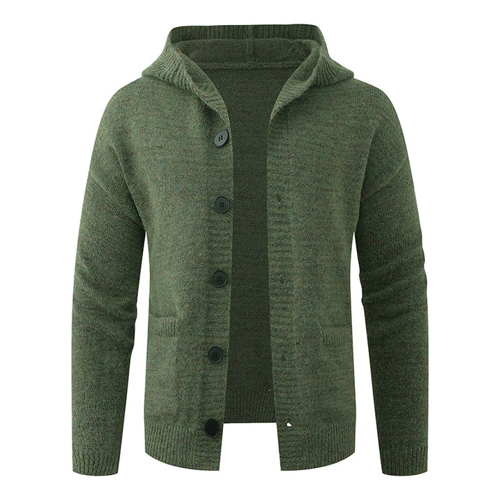 Men's hooded knitted cardigan made of thermal fine knit with a continuous button placket and side pockets Mune Fashion