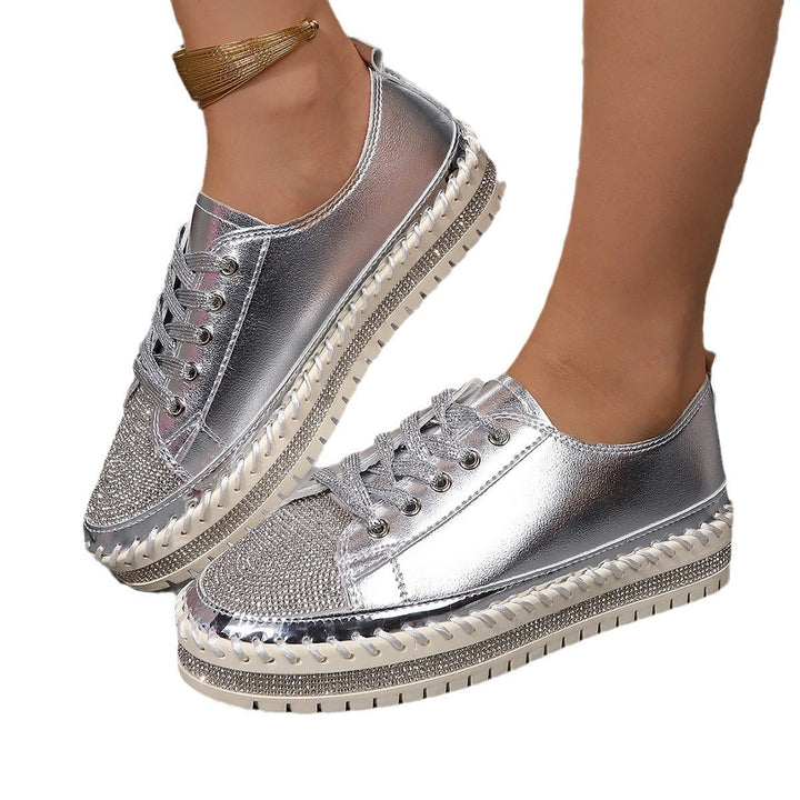Ladies Glamorous Sneakers with Sparkling Rhinestones and Trendy Profile Sole Mune Fashion
